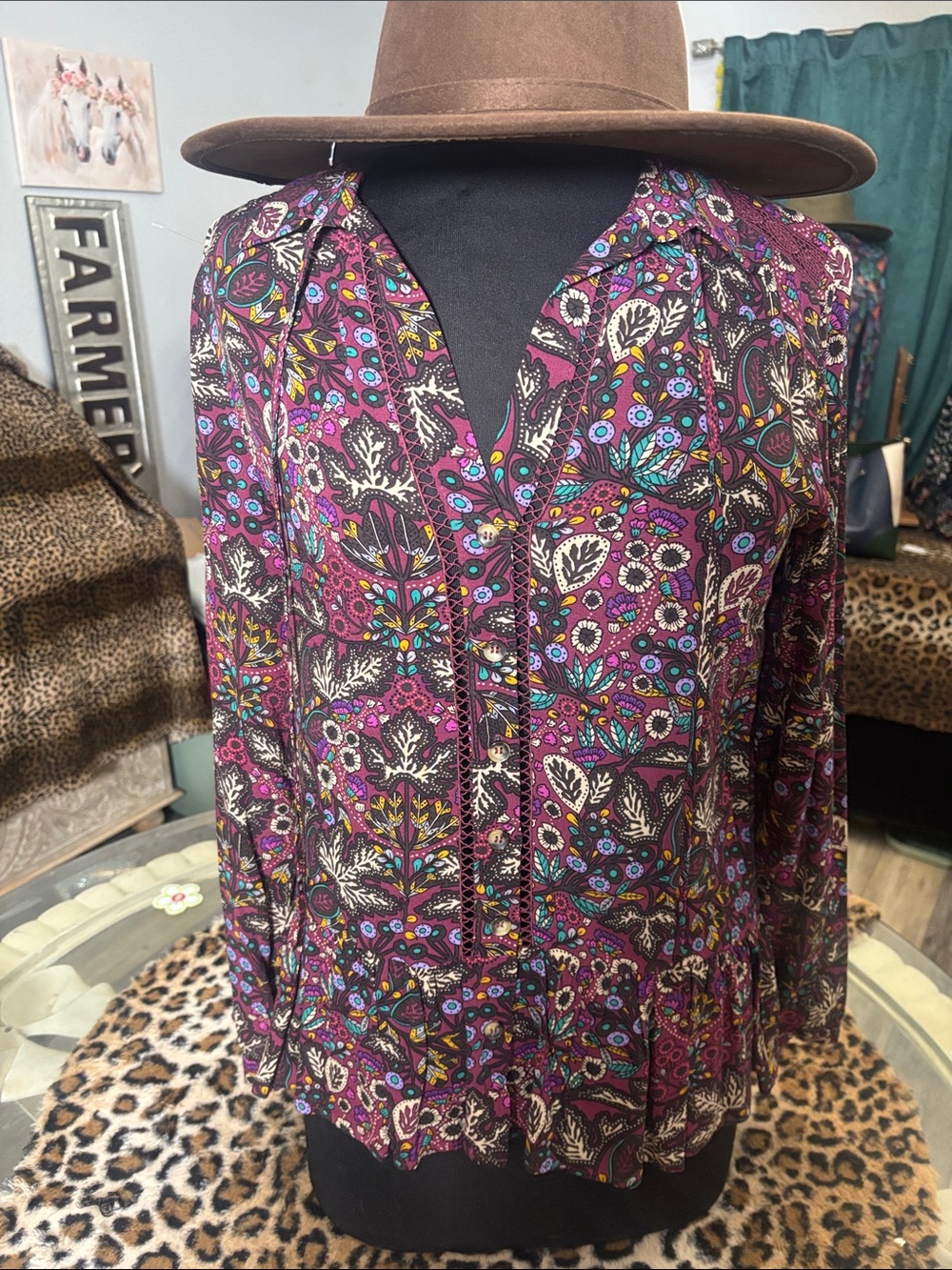 Anthropologie Purple Multicolor Floral Button-Front Blouse - Picture 8 of 10